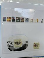 Album page with provincial flag definitives, 50¢ tulip, 85¢ daffodil, $1 duck, Year of the Rooster souvenir blocks