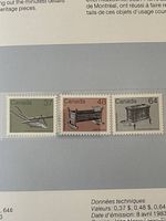 Three Heritage Furniture series stamps $0.37, $0.48, $0.64 in mounts