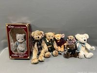 Full lot showing boxed Gund bear and six Ty plush animals