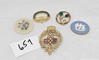 Group shot of all five brooch pins