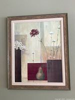 Framed print showing pear and flowers artwork