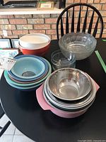 overall view of assorted mixing and serving bowls on table
