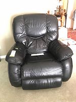 Front view of black leather La-Z-Boy recliner