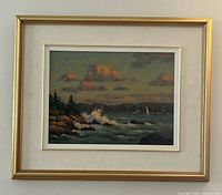 Full view of framed painting and mat