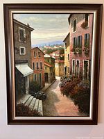 Full front view of framed painting showing artwork and frame