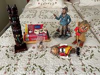 All items grouped on bedspread for overview