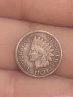 Obverse of 1891 Indian Head Cent showing date and portrait