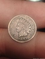 Obverse of 1893 Indian Head cent showing date and design