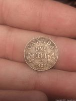 Reverse side showing CANADA ONE CENT 1929 and maple leaves