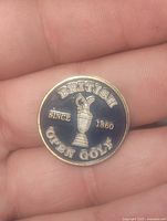 British Open side of metal golf marker showing Claret Jug and text