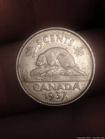 Reverse side showing beaver, denomination, country name and date 1937