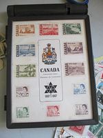 Closed case showing printed Centennial stamp display