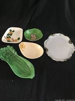 Group shot of all five vintage dishes