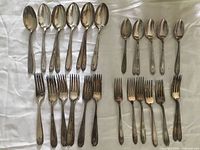 Flatware groups laid out showing counts and tarnish