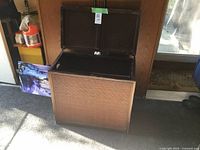 Chest front view with lid open showing interior