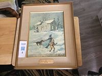 Full view of framed textured print with frame and mat visible