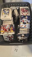 Basket containing stacks of hockey trading cards
