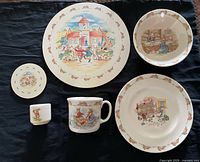 Front view of all six Bunnykins pieces