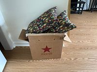 Two pillows visible inside Macy’s box, showing overall size and color