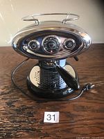 Full view of espresso machine with portafilter and power cord