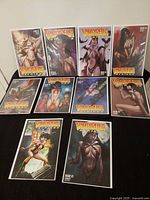 All eleven bagged Vampirella comic books laid out in rows