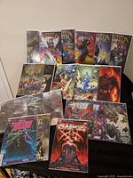 All comics laid out, showing quantity and bagged condition