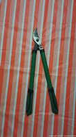Lopper shears fully extended on striped surface