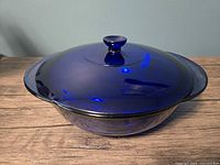 Cobalt blue round casserole with lid on
