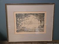 Full view of framed pencil drawing