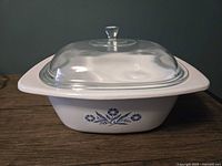 Dish with lid frontal view showing pattern