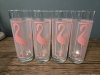 Front view of all four glasses displaying flamingo design