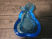 Top view of blue glass pear-shaped dish showing interior and shape