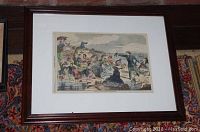 Full view of framed Harper's Weekly print showing a beach scene with multiple figures.