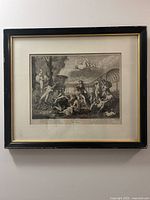 Entire framed engraving on wall