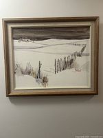 Full view of framed winter landscape painting