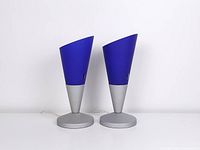 Front view of both Ikea Kryolit cobalt blue glass table lamps