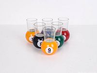 All six pool ball shot glasses arranged