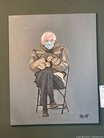 Full view of signed oil painting on canvas hung on wall