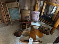 Group shot of all items leaning against wall on carpet