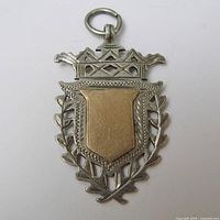 Front view showing gilt centre, pierced border, crown top, jump ring