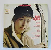 Front album cover with Bob Dylan portrait and guitar, Columbia stereo logo