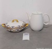Limoges covered dish and Rosenthal coffee pot side by side