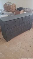 Long dresser with multiple drawers, grey painted finish