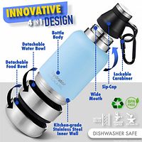 Promotional diagram highlighting 4-in-1 design features of bottle