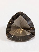 Front view of faceted triangular smoky quartz