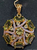 Front view of round peridot pendant with bail