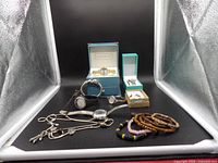 Group shot showing all watches, bracelets, earrings and necklace