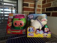 Both boxed toys on shelf