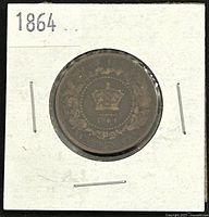 Reverse view of 1864 Nova Scotia large cent in cardboard flip