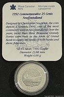 Informational card with coin specifications and capsule